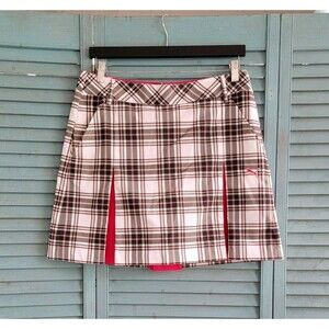 Puma Cute Pull On Pleated Skort ~ Sz S ~ Plaid ~ White, Gray & Pink ~Above Knee